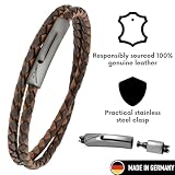 Simaru Bransoletka skórzana 4 mm podwójnie owijana z prawdziwej skóry dla kobiet i mężczyzn | zapięcie na haczyk ze stali nierdzewnej | wodoodporna | Made in Germany unisex (Brązowy mieszany/XL)