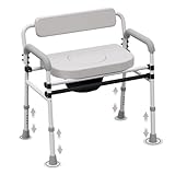 Adjustable Medical Bedside Commode Chair with Padded Backrest, Drop Arm Support, Height Adjustable, Gray