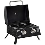 Outsunny Barbecue gaz de Table transportable Pieds Pliables - 2 brûleurs 5 KW - Barbecue gaz de Camping - Grille de Cuisson, réceptacle Graisse, thermomètre - Acier de Qualité Alimentaire Noir