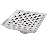 HANEBATH 6 Inch Square Shower Floor Drain with Removal Grate - Made of Sus304 Stainless Steel