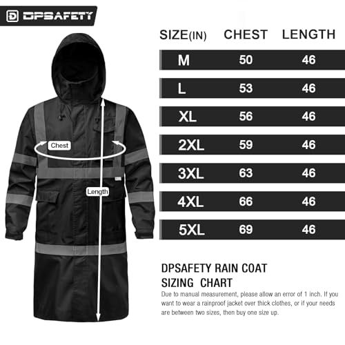 Image of Hi Vis Rain Jacket with 3M Reflective Stripe,High Visibility Class 3 Rain coats,Safety Waterproof Rain Suits for Men with Hood and 2 Large Pockets construction work rain gear(Black 6XL)