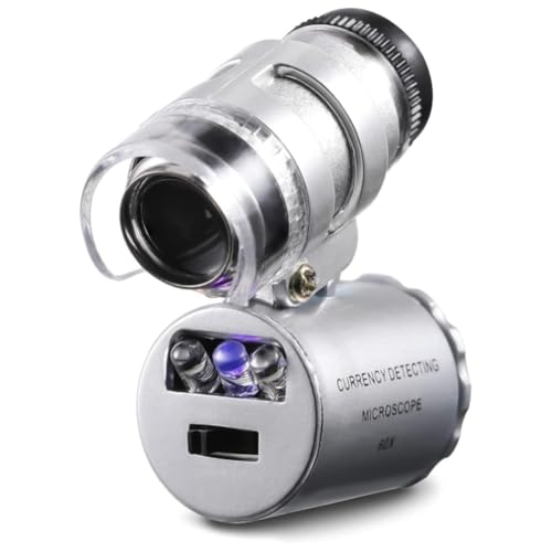 Uadme Mini Microscope, 60x Pocket Microscope Magnifier with LED UV Light, Portable Jewelry Loupe