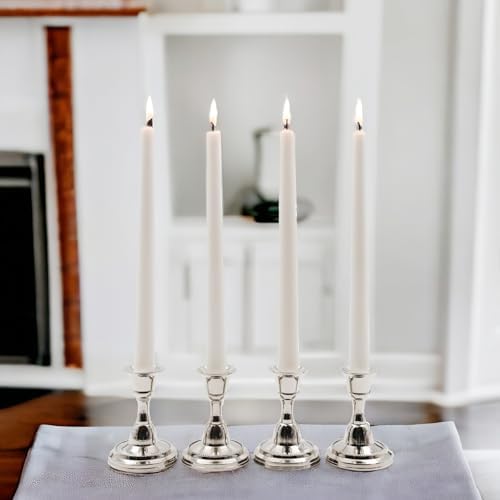 HOSLEY Pack of 4 Vanilla Fragrance Taper Candles|10 Inch Long|Dinner Candles|Smokeless & Dripless|Celebration Candles|Long Burning|Perfect for Home Decor, Lighting|Burn Time 9 Hours|White