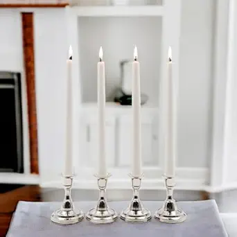 HOSLEY Pack of 4 Vanilla Fragrance Taper Candles|10 Inch Long|Dinner Candles|Smokeless & Dripless|Celebration Candles|Long Burning|Perfect for Home Decor, Lighting|Burn Time 9 Hours|White