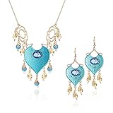 Vinjewelry Princess Jasmine Costumes Teal Necklace & Earrings Genie Magic Accessory Supplies for Adults