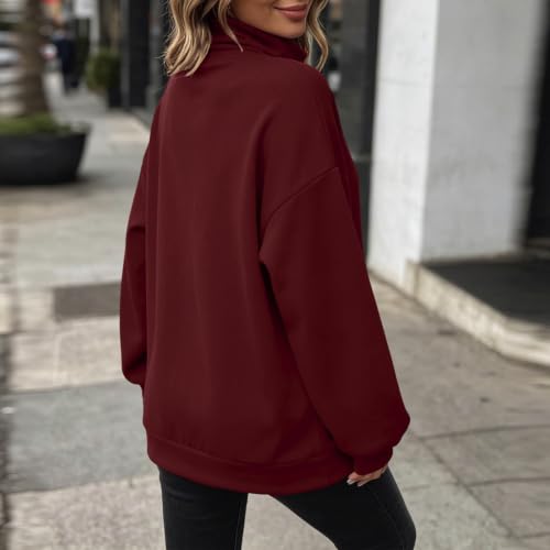 Cethrio Mock Neck Hoodie Mock Neck Sweatshirt Women Oversized Pullover Long Sleeve Fall active Tops Womens Fall Tops 2026 Sudadera Para Mujer Women Capsule Wardrobe Wine - image 3