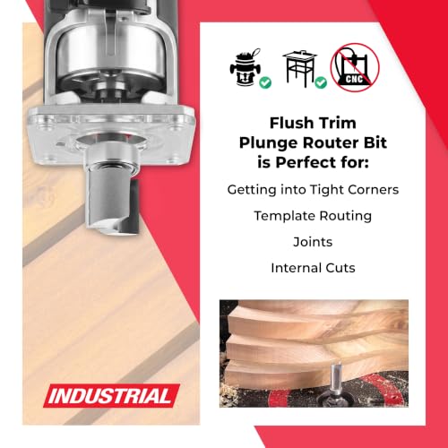 Image of Amana Tool 45485 Carbide Tipped Flush Trim Plunge Template 3 /4 D x 3 /4 CH x 1 /4 Inch SHK w / Upper Ball Bearing Router Bit