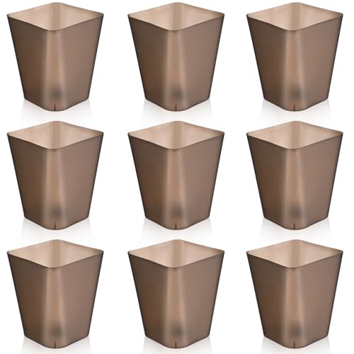 Image of Hoolerry 9 Pieces Garbage Can 2 Gallon Small Trash Cans Bulk Bathroom Trash Bin Plastic Wastebasket Square for Bedroom Slim Bathroom Trashcan Small Container for Kitchen Office Home(Brown)