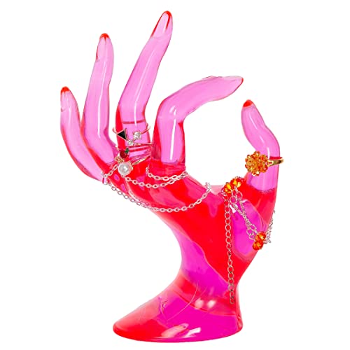 Maxsirui Hand Form Ring Holder Jewelry Display Organization Rack Bracelet Ring Watch Stand Support Aesthetic Decor Y2k Room Decor(Rose Red) - Thumbnail 2