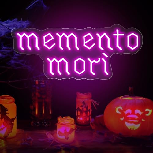 Image of Memento Mori Neon Sign, Purple Stoic Wall Art, Gothic LED Light, Creepy Halloween Decor, Gothic Decoration, Satanic Witch Decor, 16.5 inchx6.7 inch