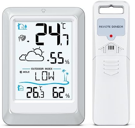 AMIR Digital Hygrometer Indoor Outdoor Thermometer, Wireless Temperature and Humidity 328ft/100m Rangewith Large LCD Display, Max/Min Records, for Baby Room Greenhouse Cellar Garage