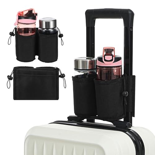 Luggage Travel Cup Holder Free Hand Drink Caddy Hold Two Coffee Mugs Fits Roll on Most Suitcase Handles Gifts for Flight Attendants &Frequent Travelers Accessories
