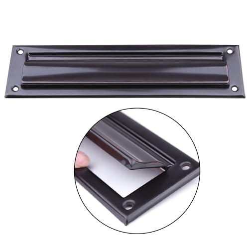 Baudelun Matte Black Solid Brass Mail Slot, 13\" x 3-5/8\", with Solid Brass Interior Frame for Door Mail Slots, 1 Pack