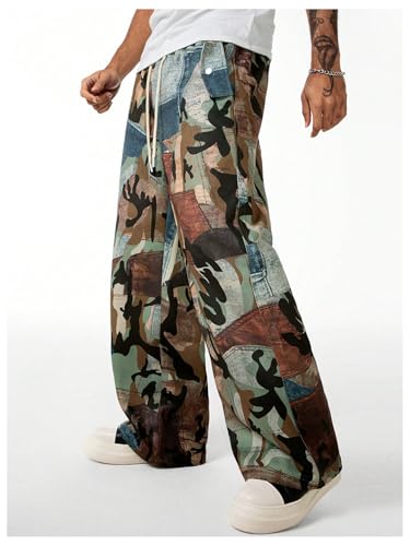GORGLITTER Men's Baggy Camo Pants Wide Leg Drawstring Waist Lightweight Trousers with Pockets4