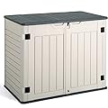 Jummico Horizontal Outdoor Resin Storage Shed 34 Cu. Ft. Garden Storage Extra Large Capacity Weather Resistant Storage Box for Bike, Garbage Cans, Lawnmowe, Garden Accessories