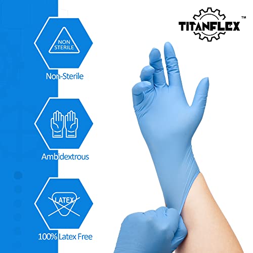 Titanflex HD20B03 Nitrile Exam Gloves, Blue, 6-Mil, Large, Box Of 100, Heavy Duty Nitrile Gloves Disposable Latex Free thumb #3