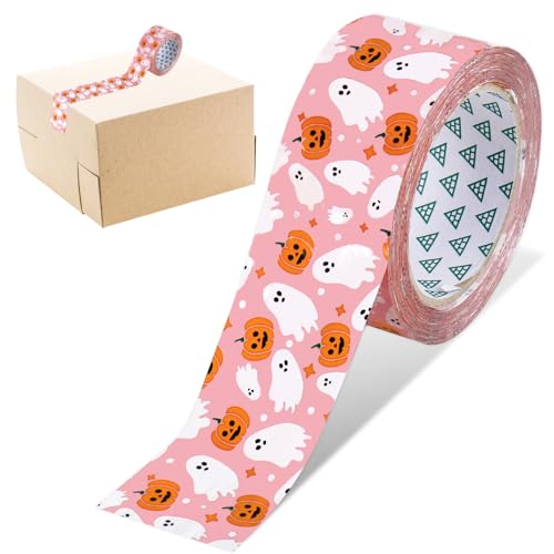 JarThenaAMCS 109 Yard Halloween Packing Tape Cute Pink Ghost Pumpkin Decorative Sticky Gift Wrapping Tape for DIY Crafts Small Business Sealing Boxes Mail Boxes