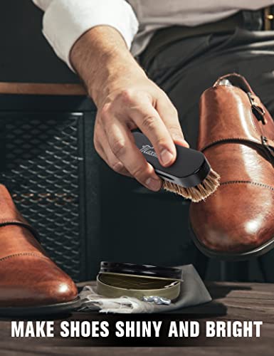 Maximilian Shoe Polish Kit 7 Pc Leather Shoe Care Kit For Shoe Care And Cleaning With Neutral & Black Polish, 100% Horse Hair Shoe Brushes, Shine Cloths, Shoe Horn Father's Day Gift For Men #TOP4
