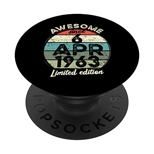 Camiseta de cumpleaños de 60 años, 6 de abril de 1963, 60 cumpleaños PopSockets PopGrip Intercambiable