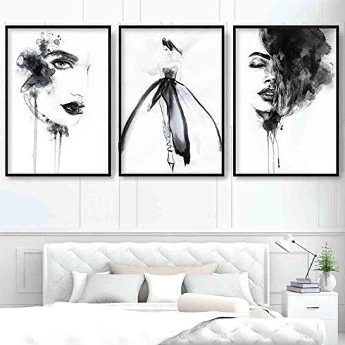 Affiche Fille Noir et Blanc 3 Pièces 60x80cm de Style Nordique pour Salon Sans Cadre