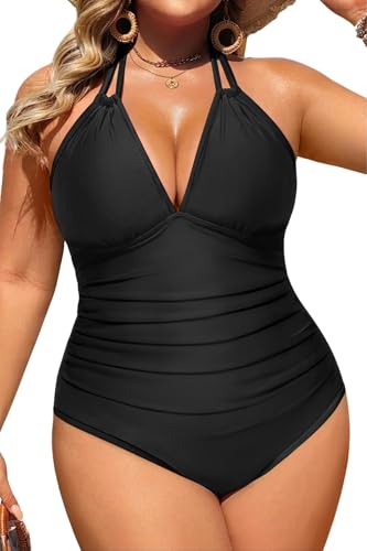 Aqua Eve Plus Size Swimsuits One Piece Bathing Suit for Women Tummy Control Sexy Halter Swimwear...