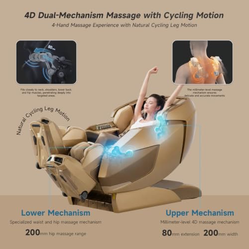 Image of ROTAI R-AUREX Advanced 4D Luxury Zero Gravity Recliner Chair with Cycling Mode & 12 Auto Programs | Full Airbag Coverage with Touch Control & Charging for Home & Office (Champagne)