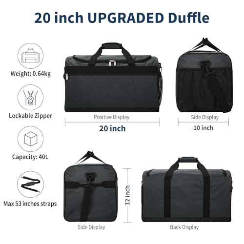 Image of Gym Bag 40L Sport Duffle Bag for Men, Dark Grey | 20x9x10 inch, Weekender, Travel