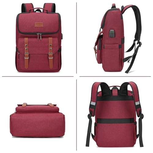 Image of YALUNDISI Vintage Backpack Travel Laptop Backpack with usb Charging Port for Women & Men College Backpack Fits 15.6 Inch Laptop Red Brown