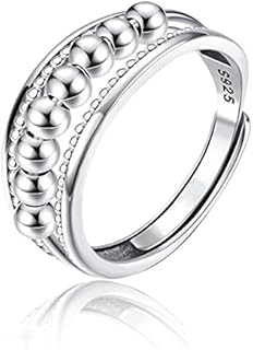 Anxiety Ring for Women, Silver Fidget Ring for Anxiety Spinner Ring Band Adjustable Rings for Women Men Girls,Silver Plated Stress Reliever Gifts for Anxiety Relief Retro Spinning Ring Solid Jewellery