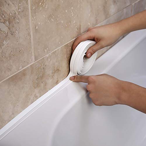 Langjiao Waterproof Caulk Strip, Sealing Strip, White, 3.2M*38mm / 125inch * 1.5inch, Kitchen Bathroom Tub Shower Floor Wall Edge Protector