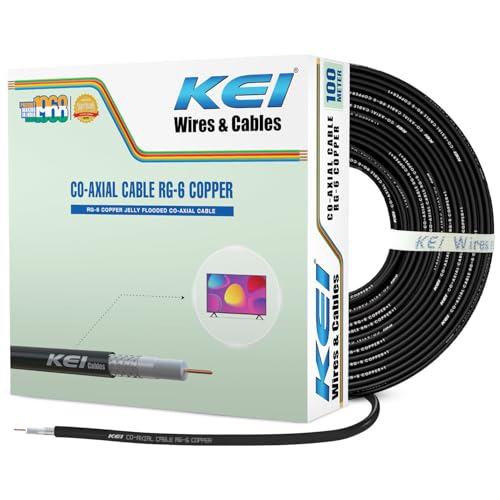 Image of KEI Coaxial Cable RG6 99.97% Pure Copper Conductor,Polyethylene Foam Insulation with Laminated Aluminum Tape & Wire Braiding,PVC Oversheathed, Suitable for HD TV Satellite Broadband (Black 100 Meter)