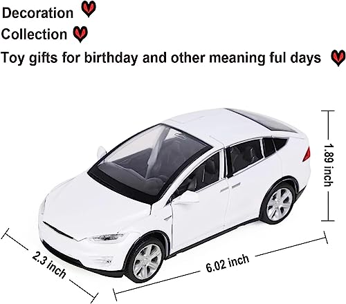Image of 1:32 Tesla Model X Toy Car with Pull-Back Action Lights, Sound and openable Doors.Durable diecast Model for Kids Aged 3-12 offering Hours of Fun and Realistic Play (White)
