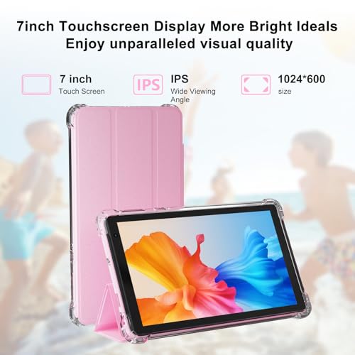 Image of PEICHENG Tablet with Protective Case, 7 inch IPS 1024 * 600 Android 15.0 Tab PC RAM 8GB(3+5Expand)+ROM 32GB Bluetooth 5.0 WiFi6 2.4G+5G 2MP+5MP Dual Cameras (Pink)