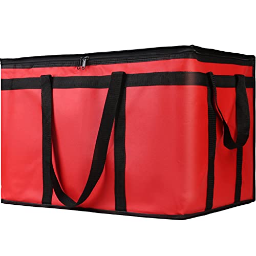 1PK Insulated Food Delivery Bag, 3X-Large Reusable Grocery Bags, Red