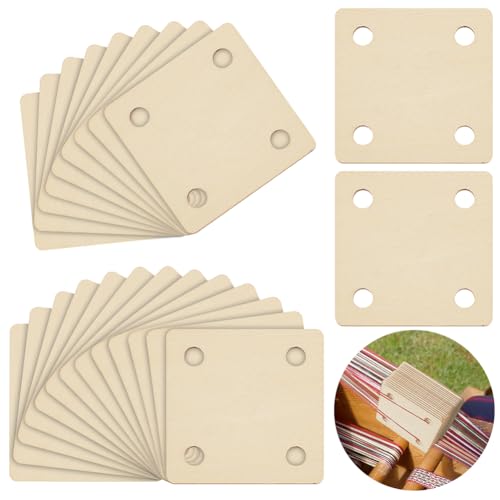 AHANDMAKER - AHANDMAKER Lot de 24 cartes de tissage carrées à 4 trous de 5,5 x 5,5 cm, cartes de tissage de tablettes en bois, fournitures de tissage pour métier à tricoter ou accessoires de métier à tisser,