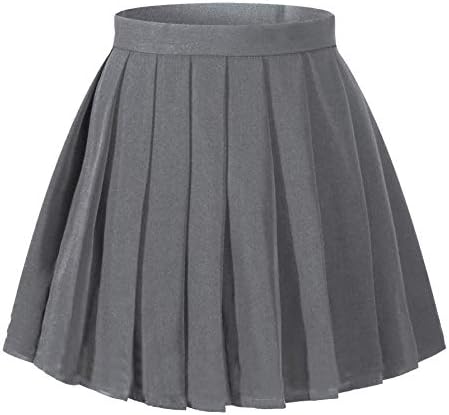 Beautifulfashionlife Women's Japan School Plain Solid Pleated Summer Skirts (L,Dark Grey)