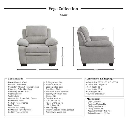 Lexicon Vega Living Room Chair, Light Gray #TOP2