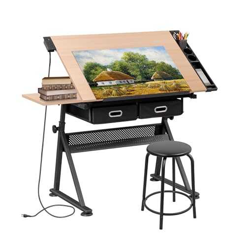 SUPER DEAL Drafting Table Set with Stool and Storage