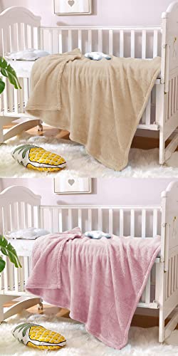 Image of Amazon Brand - Umi Super Soft Single Layered Flannel Baby Blanket - Pink & Beige | Cozy & Breathable | Warm, Soft, and Comfortable | Perfect for Newborns | Unisex Design for Boys & Girls (Pack of 2)