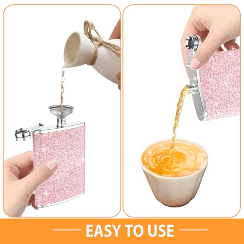 2-Pack 8 Oz Bling Hip Flasks for Liquor, Hianjoo Leakproof Thin Stainless Steel Flasks Pocket Flask with Funnel for Women, Portable Metal Flask for Camping Outdoor Activity Wedding Party Gift, Pink by Hianjoo - Image 4