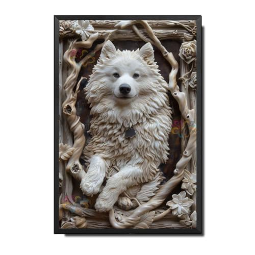 Samoyed Clay Art Metal Tin Sign, Rustproof Vintage Wall Decor Dog Lover Arctic Winter Living Room Home Interior Decor 8x5.5 Inch