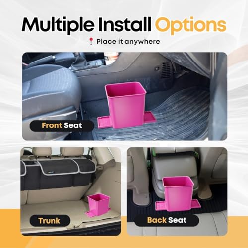 Image of Car Trash Can with Stability Wings - Leakproof Portable Garbage Bin for Fabric & Rubber Mats - Compact Durable Plastic Auto Organizer for Cars, SUVs, Trucks (Pink, Small)