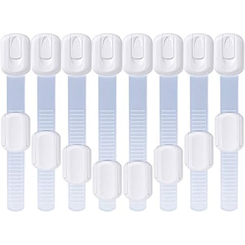Child Safety Cupboard Locks, Lookka 3M Adhesive with Adjustable Strap Latches for Baby Proofing Kitchen Cabinets, Drawers, Appliances, Fridge and Oven (8 Pack) Cover