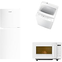 Comfy Home Appliance Set, 3 Pieces, Refrigerator 132L White + Washing Machine 13.2 lbs 6 kg White + Microwave 3.6 gal 16 L White Flat Table, Living Alone, New Home Appliance Set