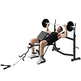 HOMCOM Panca Palestra Multifunzione Regolabile con Rack Bilanciere, Pad per Gomiti e Schie...