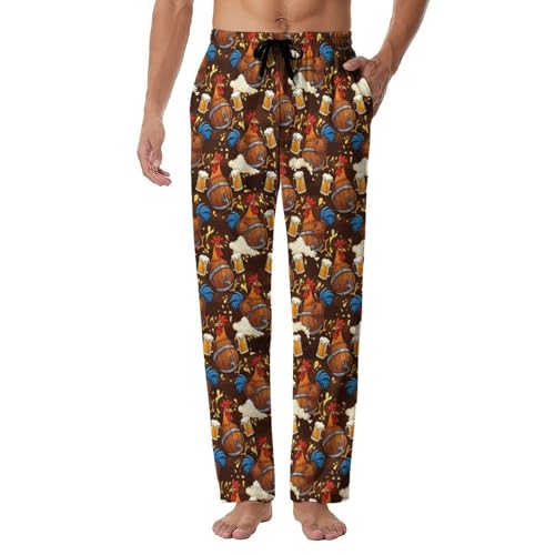 Yuituiyy Fun Rooster Pajama Pants for Men Beer PJs Bottoms Sleep Lounge Pants with Pockets Sleepwear PJ Sleep Pants Nightwear