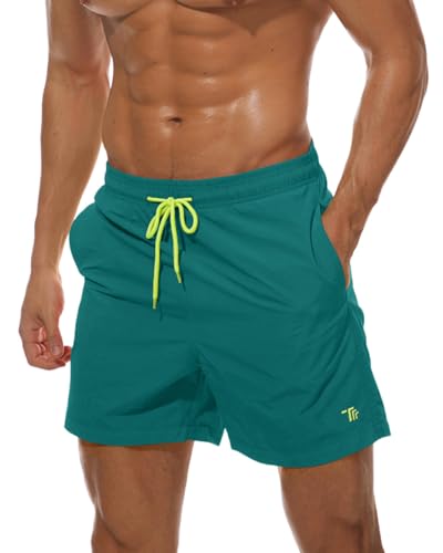 donhobo Men's Swim Trunks Board Shorts Beach Pants Swimming Waterproof Quick Dry Surfing Boardshorts(Dark Green,S)