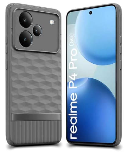 Image of WOW IMAGINE Back Cover for Realme P4 Pro 5G with Hexa Cube Design | Ultra Slim Soft Rubberised Case | Inner Velvet Fabric | Matte Silicone Flexible Mobile Case | Camera Protection - Grey