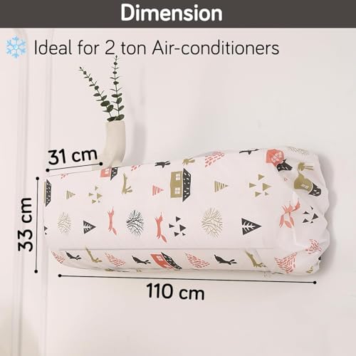 Image of HOKIPO Air Conditioner Cover for 2 Ton Split AC | Fits AC Units upto Size 110x33x31 cm | Dustproof, Waterproof & Washable Indoor Unit Cover | Woodland Village (NEW-D4-AR5874)