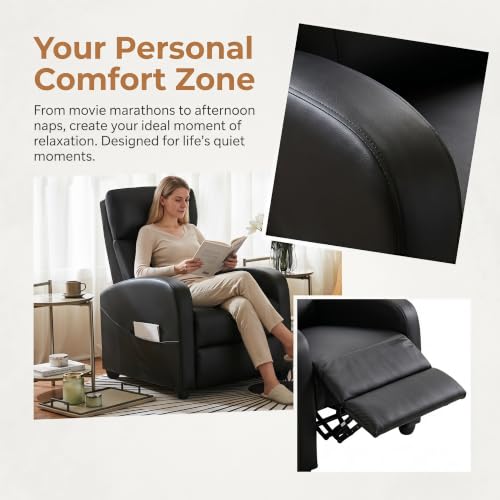 Image of Manual Recliner Chair, Oversized Lazy Boy Reclining Sofa with Adjustable Backrest & Extended Footrest, Ergonomic Single Recliner Couch for Home Theater Seating, Living Room, Bedroom, Black